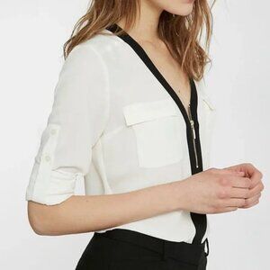 3/$60 NEW Express Portofino Half Zip Contrast Workwear Career Blouse SZ S